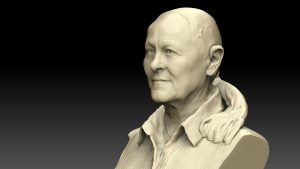 Render van brons standbeeld met en zonder haar van Joke Alberts, Fase 2: de haarlijn personificeren, op maat maken naar evenbeeld