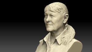 Render van brons standbeeld met en zonder haar van Joke Alberts, Fase 2: de haarlijn tot in detail afwerken