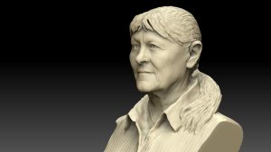 Render van brons standbeeld met en zonder haar van Joke Alberts, Fase 2: de haarlijn naar inzicht van de klant tot in de puntjes afmaken.